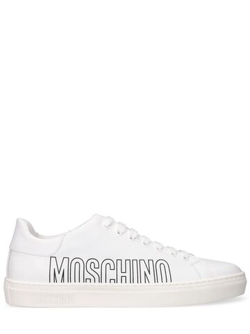 moschino logo print leather sneakers in white