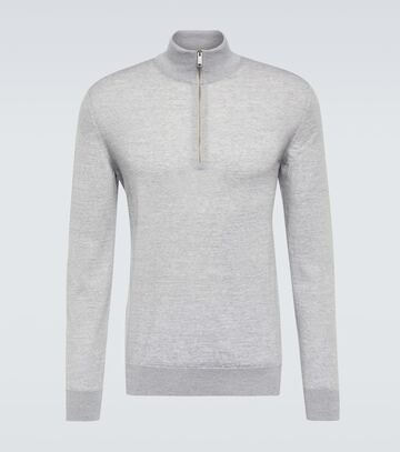 zegna wool half-zip sweater in grey