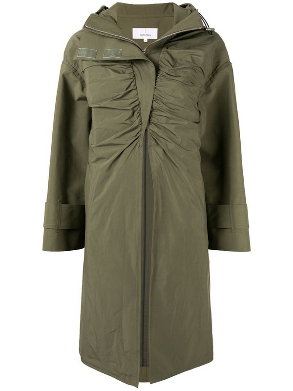AKIRA NAKA ruched front hooded coat in green
