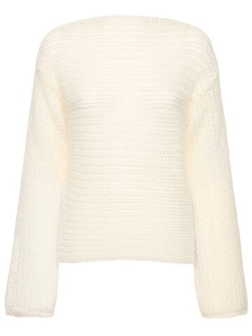 forte_forte boat neck cropped mohair blend sweater in white