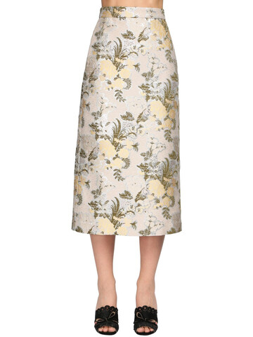 BROCK COLLECTION Flower Jacquard Silk Blend Midi Skirt in multi / beige