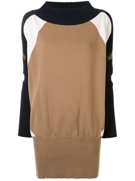Sacai colour-block knitted dress in brown