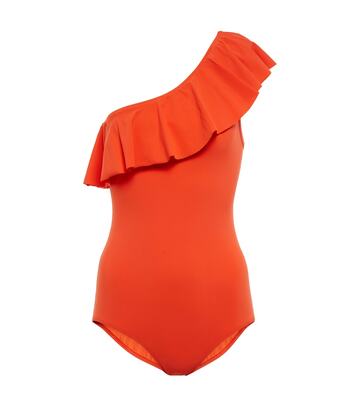 isabel marant sicilya one-shoulder swimsuit in orange