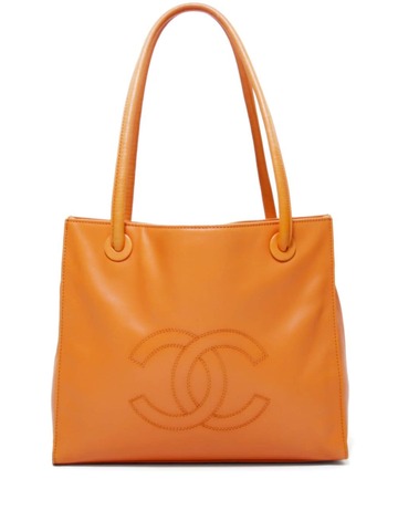chanel pre-owned 2000 cc stitch tote bag - orange
