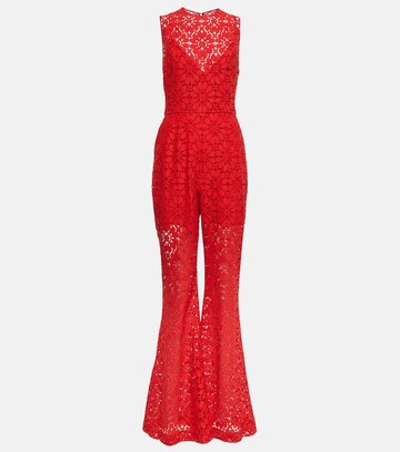 elie saab wide-leg  guipure lace jumpsuit in red