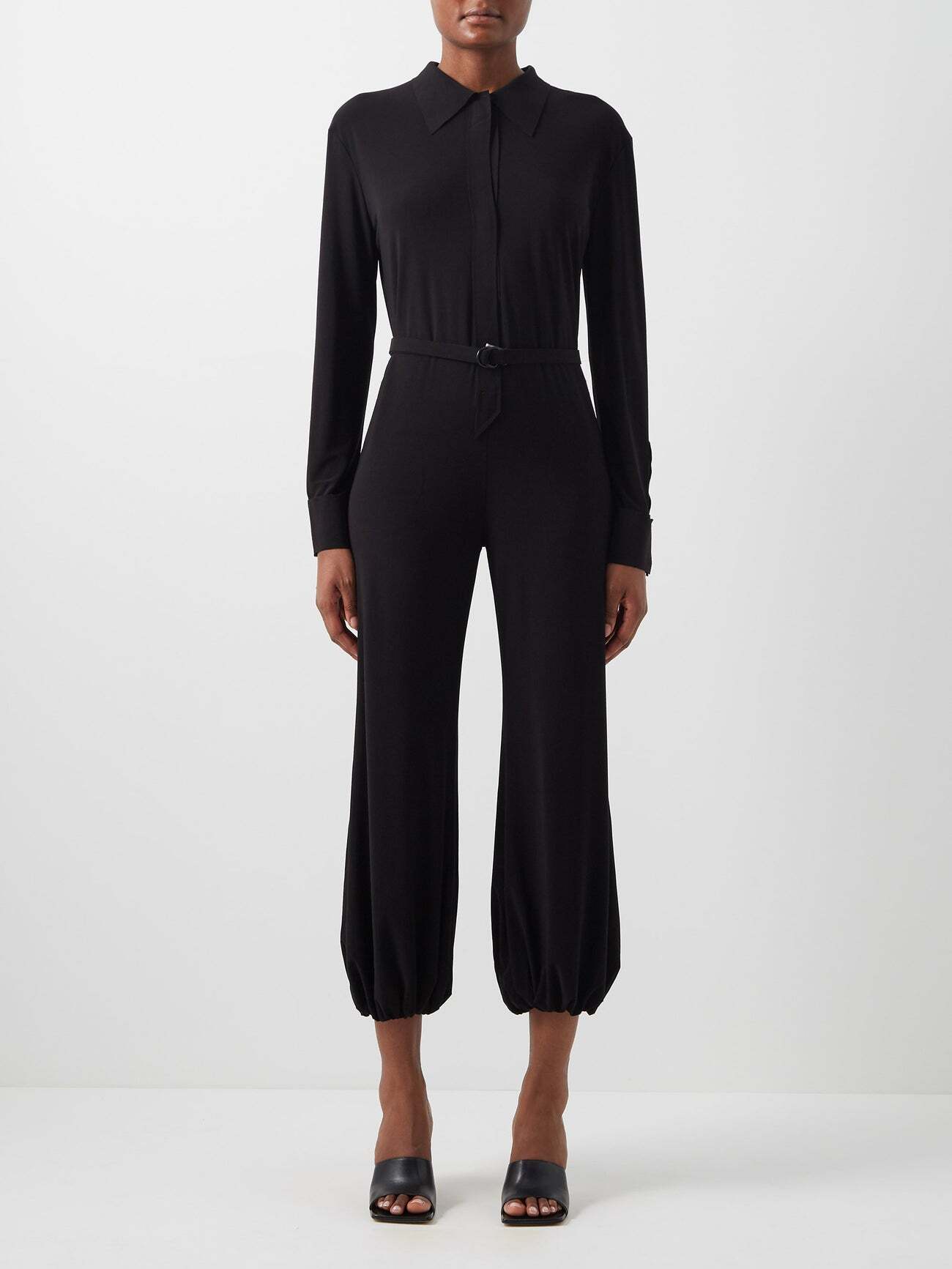 Norma Kamali - Plunge-front Cropped Jersey Jumpsuit - Womens - Black