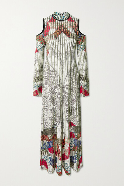 Etro - Cold-shoulder Printed Ribbed-knit Maxi Dress - White