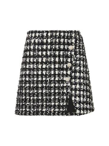 SELF-PORTRAIT Checked Embellished Bouclé Mini Skirt in black