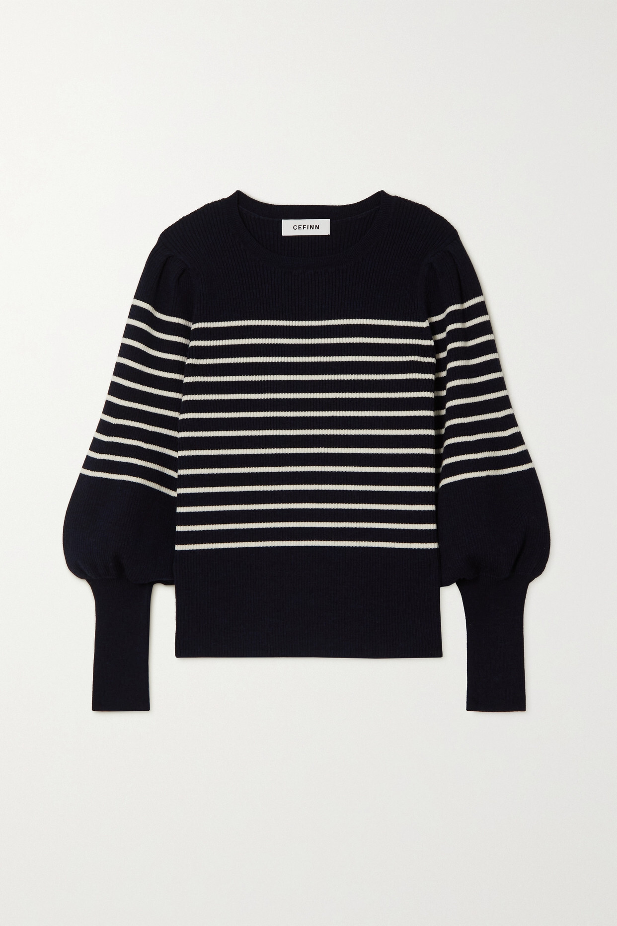 Cefinn - Eva Striped Ribbed Merino Wool-blend Sweater - Blue