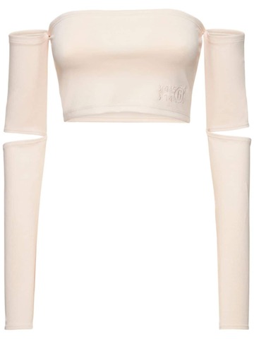 mm6 maison margiela stretch jersey crop top in white