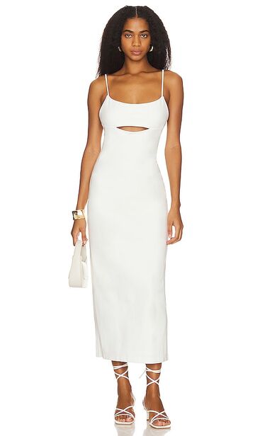 line & dot flor cut out midi dress in white