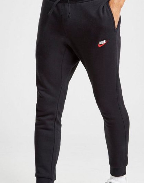 black nike joggers with red tick