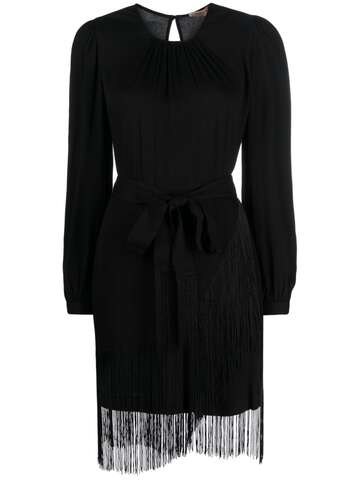 twinset fringed crepe mini dress - black