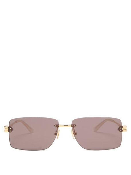 Bottega Veneta - Lock Rectangular Metal Sunglasses - Womens - Grey Gold