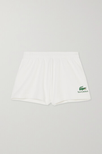 sporty & rich - + lacoste serif disco cotton-jersey shorts - white