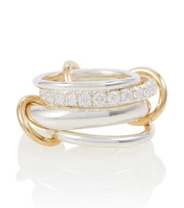 spinelli kilcollin luna 18kt gold and sterling silver linked rings with white diamonds