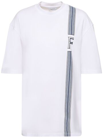 ferragamo cotton jersey printed logo t-shirt in midnight / white