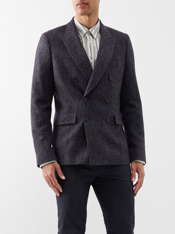 paul smith - tweed wool-blend double-breasted jacket - mens - dark navy