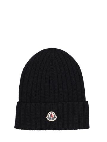 moncler tricot wool hat in black
