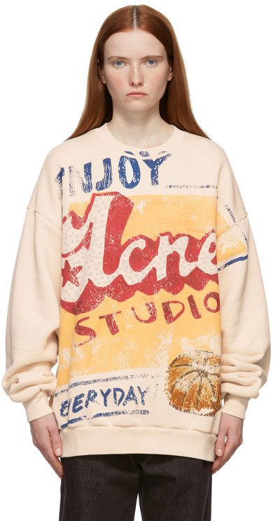 Acne Studios Printed Grant Levy Lucero Edition Sweatshirt in ecru / peach