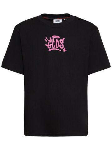 gcds graffiti logo cotton jersey t-shirt in black
