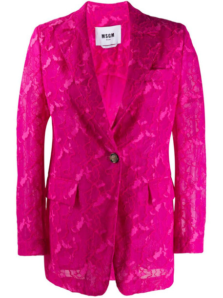 MSGM single breasted floral lace blazer in pink