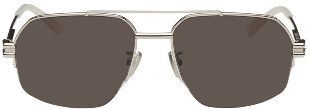 Bottega Veneta Silver Bond Pilot Navigator Sunglasses