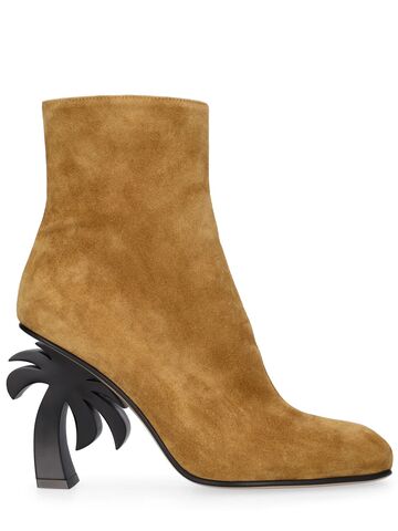 palm angels 110mm palm heel suede ankle boots in brown