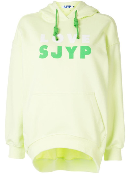 SJYP love logo print hoodie in yellow