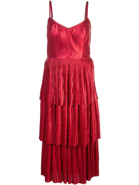 Marchesa Notte pleated midi dress in red