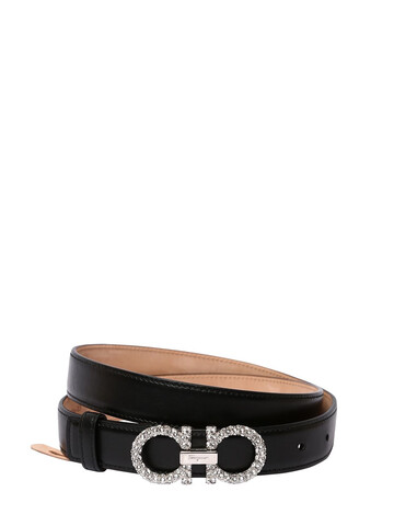 SALVATORE FERRAGAMO 25mm Embellished Reversible Leather Belt in black