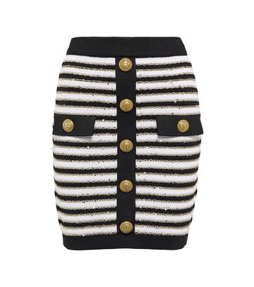 balmain striped high-rise knit miniskirt