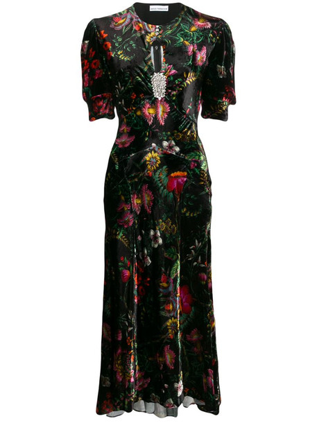 Paco Rabanne floral velvet dress in black