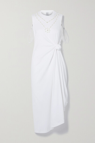Rosie Assoulin - Faux Pearl-embellished Knotted Cotton-jersey Midi Dress - White