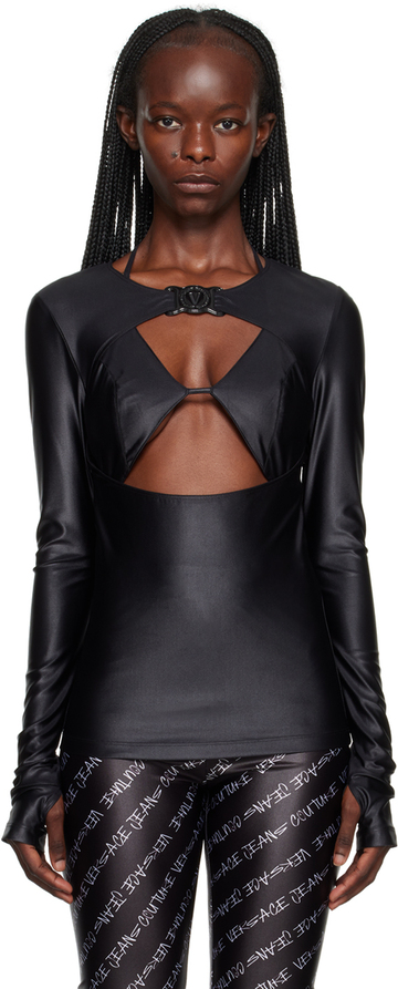 versace jeans couture black v-emblem long sleeve t-shirt