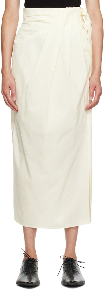 mame kurogouchi off-white wrap midi skirt in ecru