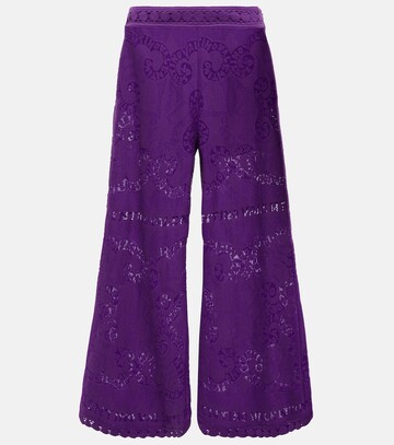 valentino embroidered wide-leg cotton-blend pants in purple