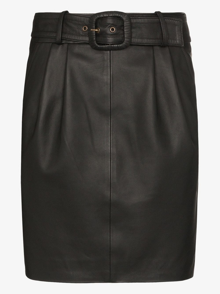Remain belted leather pencil skirt in black