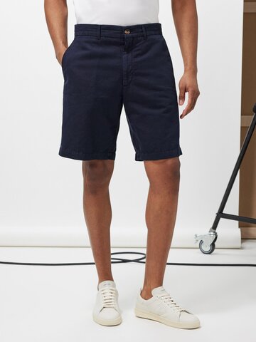brunello cucinelli - washed linen-blend shorts - mens - navy