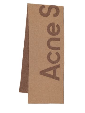 acne studios acne logo wool scarf in brown
