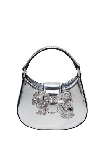 SELF-PORTRAIT Micro Curved Bow Leather Top Handle Bag in silver
