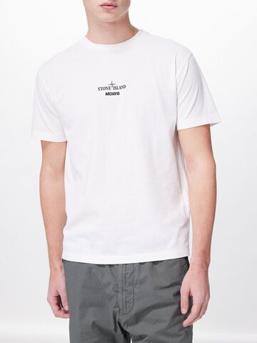stone island - archivio-print cotton-jersey t-shirt - mens - white