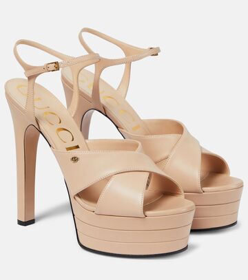 gucci double g leather platform sandals in pink