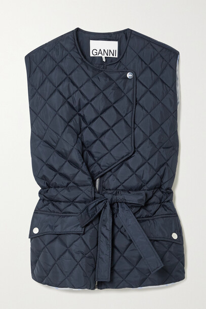 GANNI - Belted Quilted Recycled Ripstop Vest - Blue