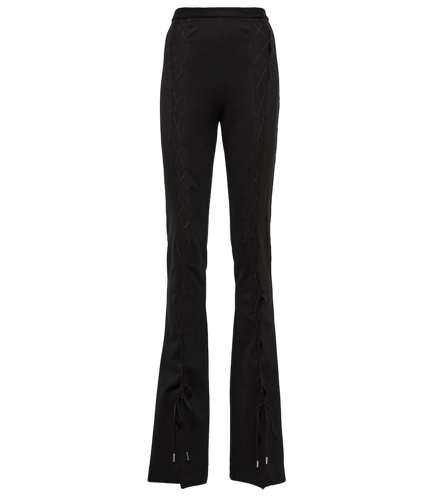 David Koma Lace-up cotton jersey flared pants in black