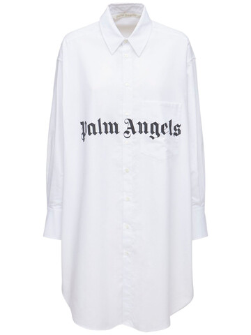 PALM ANGELS Logo Cotton Blend Poplin Shirt Dress in black / white