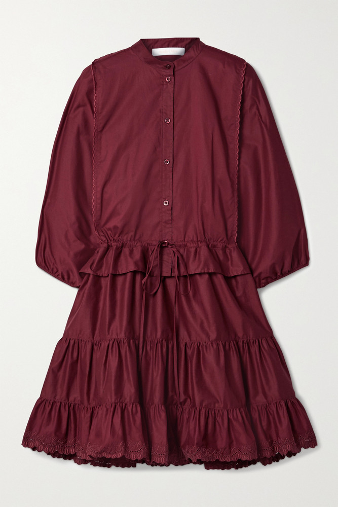 SEE BY CHLOÉ SEE BY CHLOÉ - Tiered Embroidered Cotton-poplin Mini Dress - Burgundy