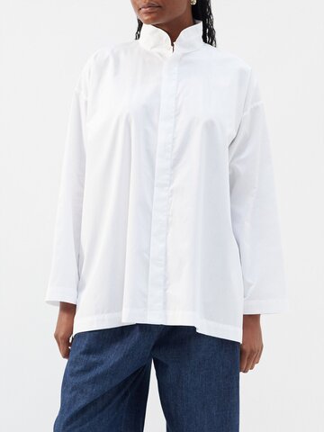 eskandar - stand-collar cotton-poplin shirt - womens - white