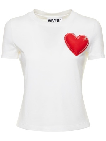 moschino cotton jersey heart t-shirt in white
