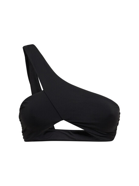WEWOREWHAT Asymmetrical Stretch Tech Bikini Top in black